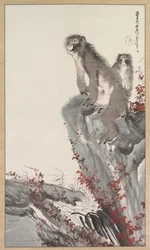 Scimmie vicino a un ruscello, metà 1800