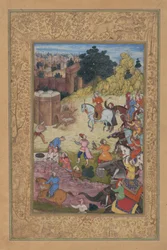 Un custode di bagno è consumato dalla passione per il suo amato, Folio da un Khamsa, 1597-98