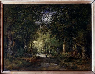La strada nel bosco. Dipinto di Narcisse Diaz de la Peña (1807-1876), XIX secolo. Olio. 0,24 x 0,32 m