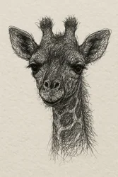 Ricamo a filo raffigurante una giraffina su carta fatta a mano