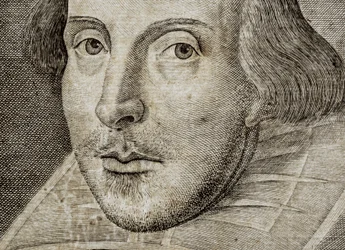 (dettaglio) Ritratto di William Shakespeare sul frontespizio di Commedie, storie, &c.