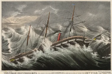 Il piroscafo President, il più grande del mondo, comandato dal tenente Roberts durante il suo ultimo viaggio da New York (USA) a Liverpool (Inghilterra), nella tempesta del 12 marzo