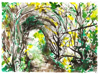 Arco di pergolato, 2025 (inchiostri e pittura acrilica su carta acquerellata)