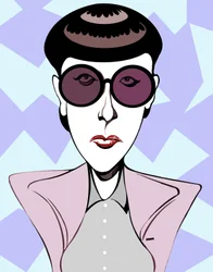Edith Head, caricatura a colori con occhiali scuri