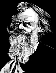 Johannes Brahms, compositore tedesco (1833-97), caricatura in acquerello grigio