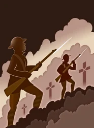 Soldati della Prima Guerra Mondiale con Baionette - emergenti dalle trincee