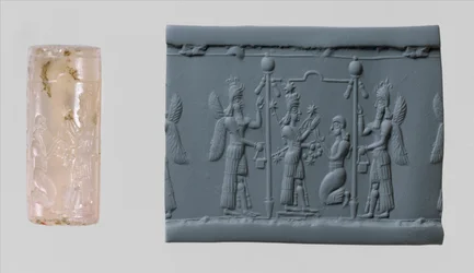 Sigillo cilindrico di Ishtar e impressione moderna, c. VIII-VII secolo a.C. (calcedonio)