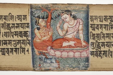 Sudhana inginocchiato davanti a un bodhisattva, dal Gandavyuha