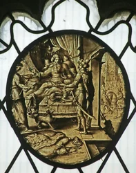 Medaglione: Re Assuero con Aman (Libro di Ester)