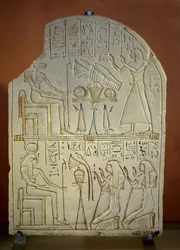 Stele di Penboui a Toueris e Iside Hathor (pietra calcarea dipinta, nuovo impero)