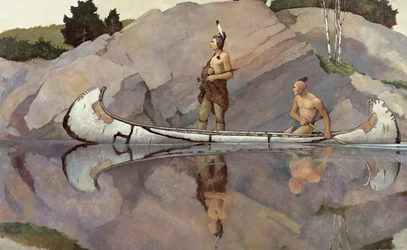 Indiani in una canoa
