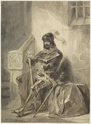 Cavaliere medievale seduto in armatura