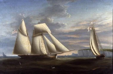 Una goletta a vela e una goletta del Royal Yacht Squadron al largo della costa del Dorset