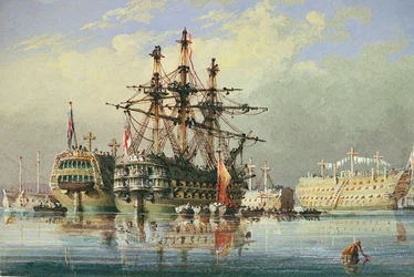 Navi in ordinario a Devonport, c.1850