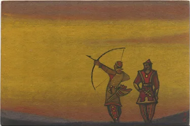 Polovtsiani, uno con un arco, costume per "Danza Polovtsiana" dall