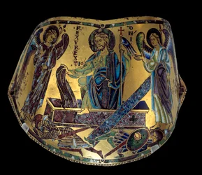 Armilla: La Resurrezione. Bracciale cerimoniale in rame e smalto della Mosa. Officina di Nicolas Verdun (ca.1130/50-1205) Medioevo, ca. 1170-1180. Parigi, Museo del Louvre