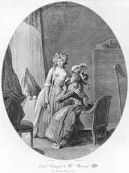 Madame de Merteuil che seduce Cecile Volange, illustrazione da 