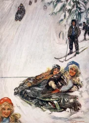 Ragazze su una slitta rovesciata, Holmencollen, 1905