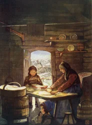 Norvegia: Preparazione del "Flad-Brod", interno di un cottage