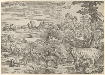 Paesaggio con una lattaia a destra e un ragazzo a sinistra, ca. 1535-40