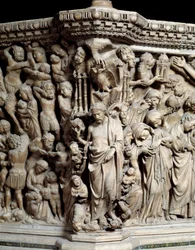 Arte gotica: Gesù schiaccia i vizi (dettaglio)