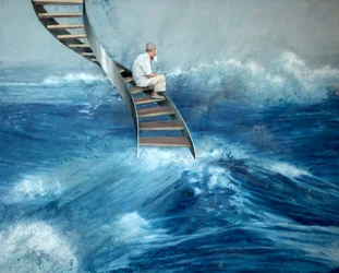 Uomo seduto su una scala, 2016