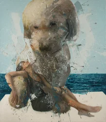Donna con cane e mare