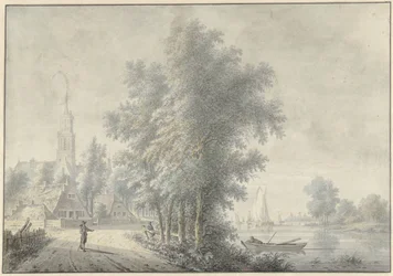 Veduta di un villaggio con campanile