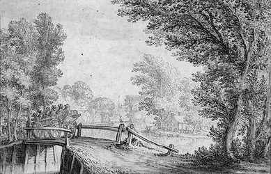 Paesaggio con un carro che attraversa un ponte