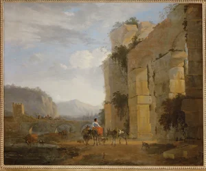 Paesaggio italiano con rovine di un acquedotto (dipinto su tela)