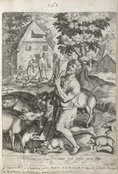 Il figliol prodigo tra i porci, tavola 5 da La storia del figliol prodigo