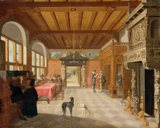 Interno di una sala con figure, 1621
