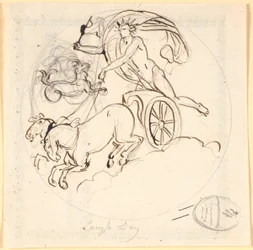 Apollo guida il suo carro solare verso il basso; in alto il segno zodiacale del Capricorno incorniciato da un cerchio. Il motivo rappresenta il giorno più lungo