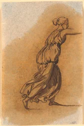 Una donna che corre con il braccio destro teso
