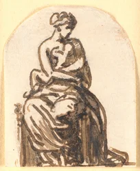 Donna seduta con un bambino in braccio