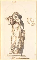 Erato, musa della poesia amorosa, come statua in una nicchia