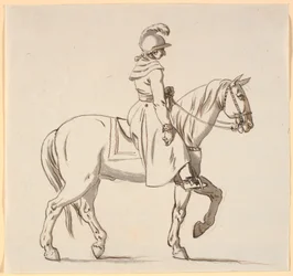 Caricatura di un cavaliere (riferimento alla statua di Christian V?)