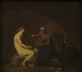 La governante della banda di ladri consola la giovane ragazza raccontando il mito di Amore e Psiche. Motivo da Apuleio: L