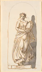 Tersicore, musa della danza, come statua in una nicchia