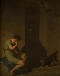 Tibullo che si lamenta fuori dalla porta della sua amata