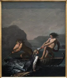 Il naufragio Niels Klim salvato da due Quamiti. Estratto da Il viaggio sotterraneo di Niels Klim