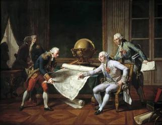 Luigi XVI (1754-1793), Re di Francia, che dà istruzioni a Jean-Francois Galaup, Conte di La Perouse