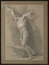 Accademia di uomo nudo, le braccia legate da corde