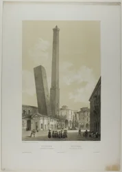 Bologna: le torri degli Asinelli e della Garisenda, tavola 40 da Italie Monumentale et Pittoresque