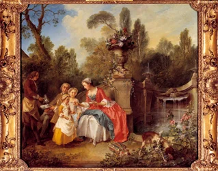 Una donna in un giardino che prende il caffè con i bambini o una tazza di cioccolata Dipinto di Nicolas Lancret (1690-1743)