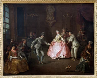 Prima del ballo in maschera, Dipinto a olio su tela di Nicolas Lancret (1690-1743). Fotografia, KIM Youngtae, Nantes, Museo delle Belle Arti di Nantes.