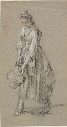 Studio di giovane donna con brocca per innaffiare