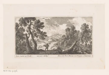 Paesaggio con uomo con mantello svolazzante