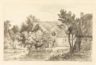 Una Casa e un Cottage Ombreggiato sulle Rive di un Fiume