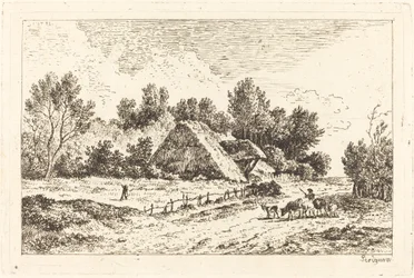 Un Basso Cottage con un Mandriano che Conduce il Suo Gregge